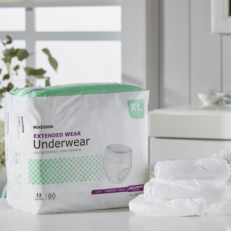 McKesson Unisex Adult Absorbent Underwear Pull On with Tear Away Seams X-Large Disposable Heavy Absorbency (1123840_CS) 48/CS