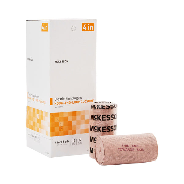 McKesson Elastic Bandage 4 Inch X 5 Yard Single Hook and Loop Closure Tan NonSterile Standard Compression (911815_RL) 1/RL