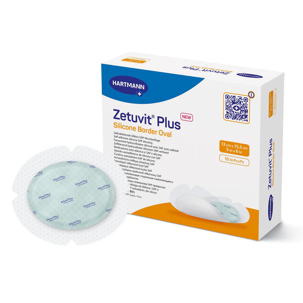 Zetuvit® Plus Silicone Border Super Absorbent Dressing Silicone Adhesive 5 X 6 Inch Oval (1235833_EA) 1/EA
