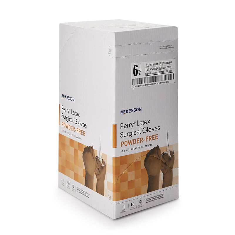 McKesson Perry® Surgical Glove Size 6.5 Sterile Latex Standard Cuff Length Smooth Brown Not Chemo Approved (1044729_BX) 50/BX