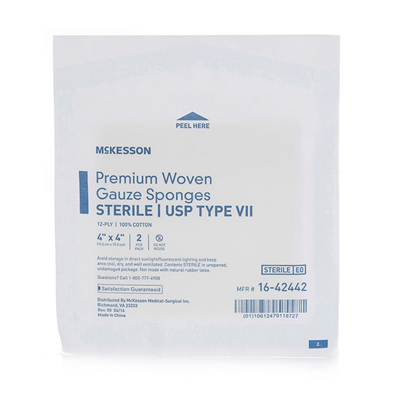 McKesson Gauze Sponge 4 X 4 Inch 12-Ply Sterile 2 per Pack (446047_PK) 1/PK
