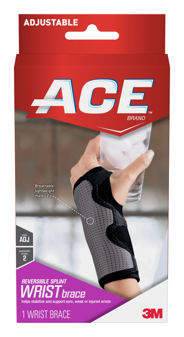 3M™ Ace™ Reversible Wrist Brace Aluminum / Nylon / Polyester / Polyurethane / Spandex Left or Right Hand Black / Gray One Size Fits Most (1084247_EA) 1/EA