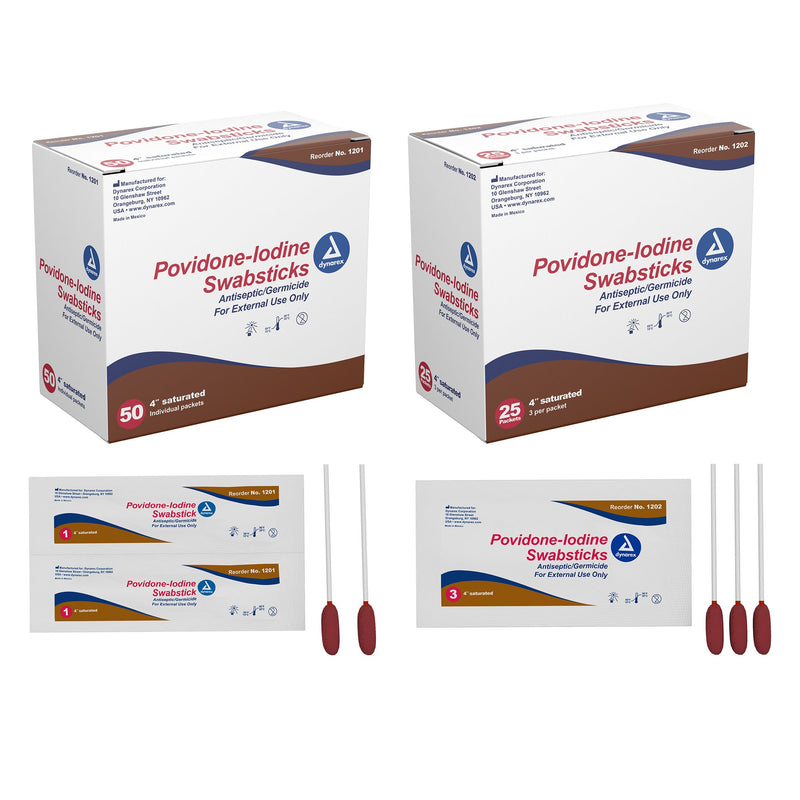 Dynarex Impregnated Swabstick 10% Strength Povidone-Iodine Individual Packet NonSterile (1140933_CS) 250/CS