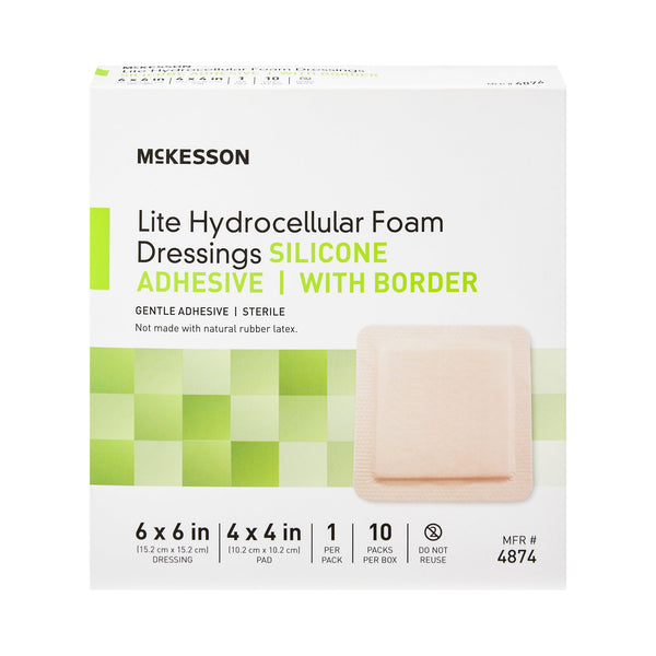 McKesson Lite Thin Foam Dressing 6 X 6 Inch With Border Film Backing Silicone Gel Adhesive Square Sterile (1083091_EA) 1/EA