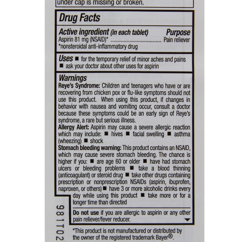 HEALTHSTAR® Pain Relief 81 mg Strength Aspirin Tablet 120 per Bottle (1043633_BT) 1/BT