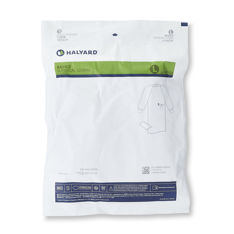 Halyard Basics Non-Reinforced Surgical Gown with Towel Large Blue Sterile Disposable (654134_EA) 1/EA