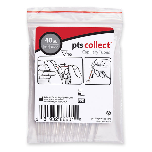 PTS Diagnostics Capillary Blood Collection Tube Plain 40 µL Without Closure Glass Tube (957814_BG) 16/BG