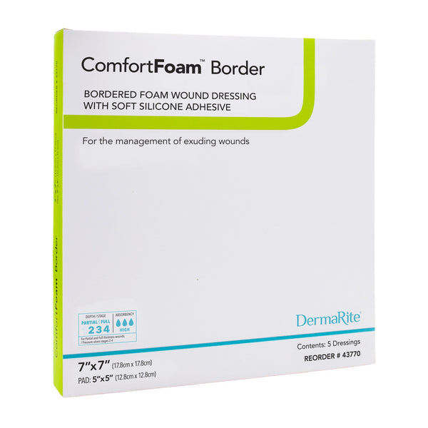 ComfortFoam™ Border Foam Dressing 7 X 7 Inch With Border Waterproof Backing Silicone Adhesive Square Sterile (946496_BX) 5/BX
