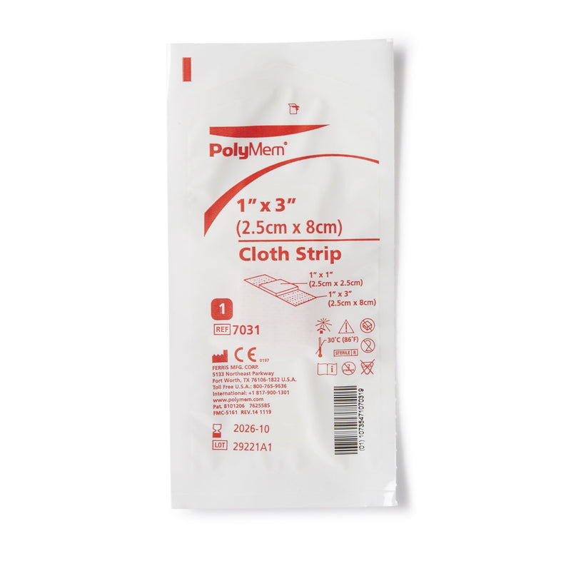 PolyMem® Adhesive Strip 1 X 3 Inch Polyurethane / Film Rectangle Pink / White Sterile (543360_CS) 100/CS