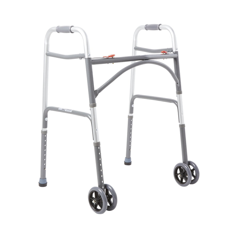 McKesson Bariatric Dual Release Folding Walker with Wheels Adjustable Height Steel Frame 500 lbs. Weight Capacity 32 to 39 Inch Height (1065261_CS) 2/CS