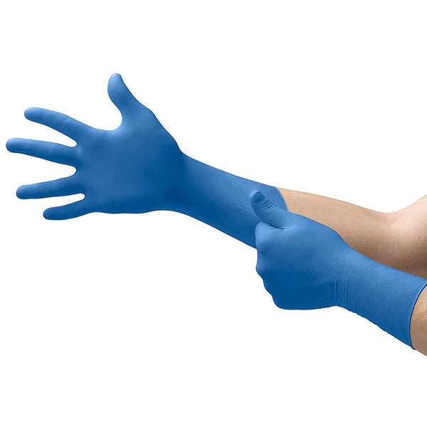 SafeGrip® Exam Glove Medium NonSterile Latex Extended Cuff Length Textured Fingertips Blue Chemo Tested (306872_CS) 500/CS