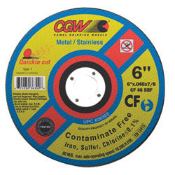 CGW Abrasives Quickie Cut™ Contaminate Free Cut-Off Wheel, 4-1/2 in Dia, 0.045 in Thick, 7/8 in Arbor, 36 Grit Alum. Oxide (421-35515) Each