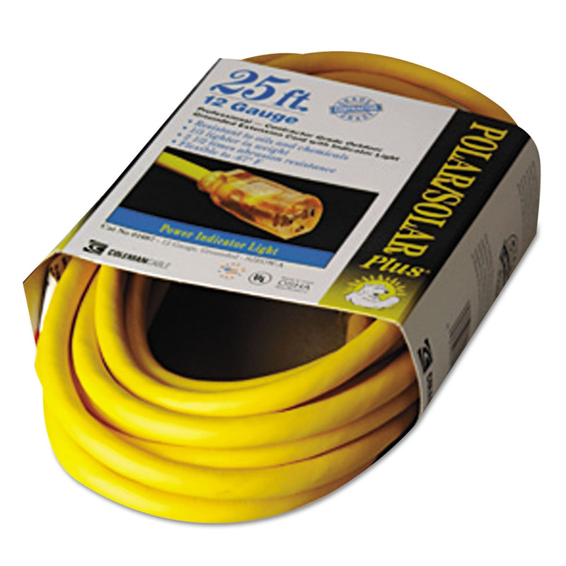 Coleman Cable Polar/Solar® Extension Cord, 25 ft, 1 Outlet, Yellow (172-01687) Each
