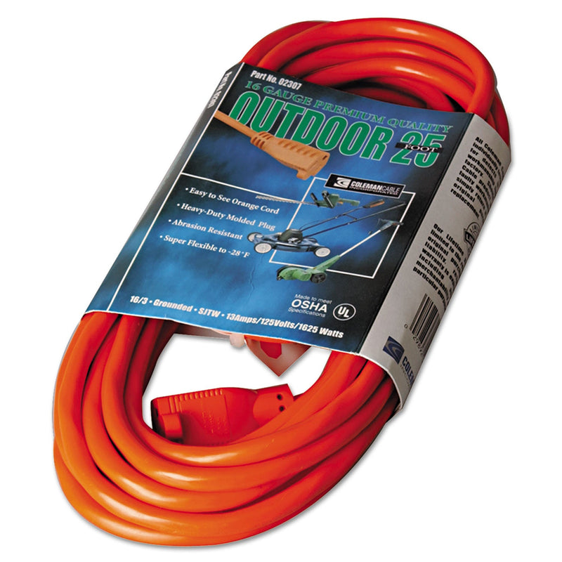 Coleman Cable Vinyl Extension Cord, 25 ft, 1 Outlet, Orange (172-02307) Each
