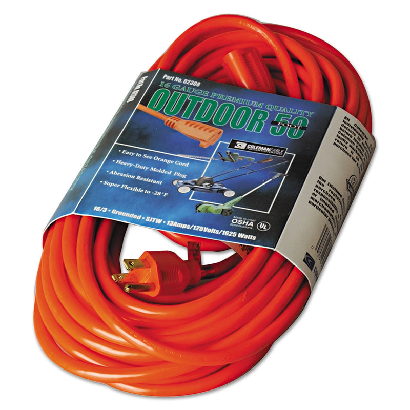 Coleman Cable Vinyl Extension Cord, 50 ft, 1 Outlet, Orange (172-02308) Each