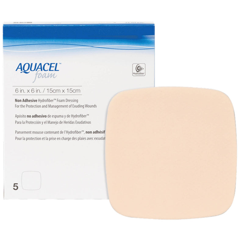 Aquacel® Foam Dressing 6 X 6 Inch Without Border Waterproof Film Backing Nonadhesive Square Sterile (802590_BX) 5/BX