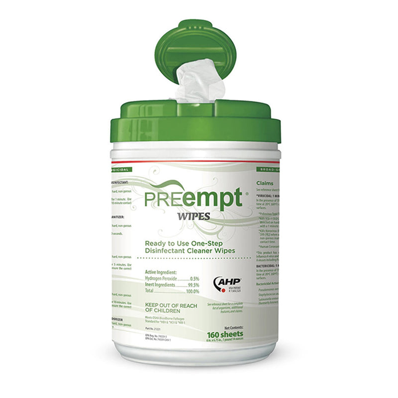 PREempt® Surface Disinfectant Cleaner Premoistened Cleanroom Manual Pull Wipe 160 Count Canister Unscented NonSterile (1044095_BX) 1/BX