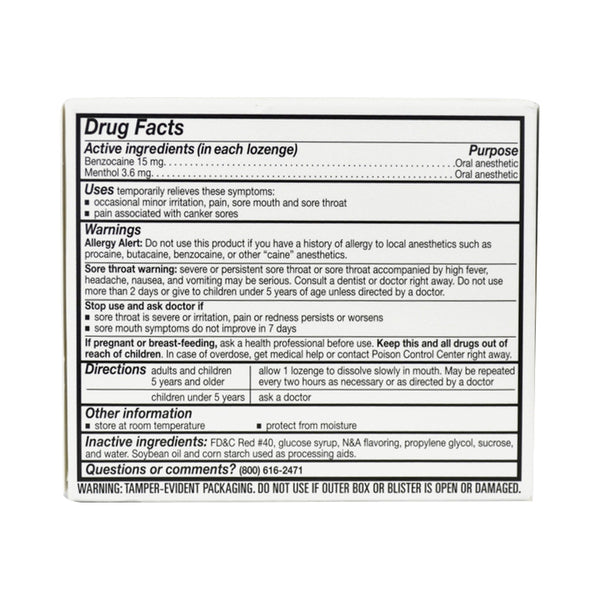 Major® Sore Throat Relief 15 mg - 4 mg Strength Lozenge 18 per Box (852678_PK) 18/PK