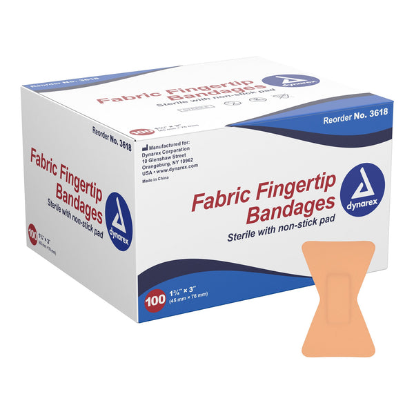 Dynarex® Adhesive Strip 1-3/4 X 3 Inch Fabric Fingertip White Sterile (670177_BX) 100/BX