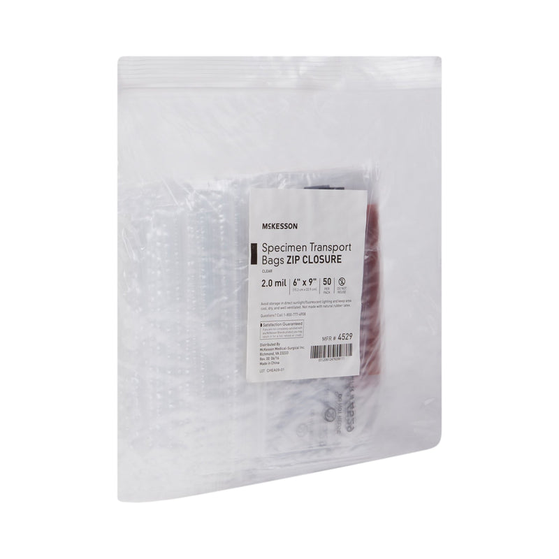 McKesson Specimen Transport Bag 6 X 9 Inch Zip Closure Biohazard Symbol / Storage Instructions NonSterile (854568_BX) 50/BX