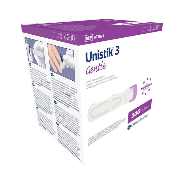 Unistik 3 Safety Lancet 28 Gauge Retractable Push Button Activation Finger (485757_BX) 100/BX
