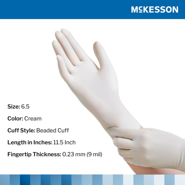 McKesson Perry® Surgical Glove Size 6.5 Sterile Latex Standard Cuff Length Smooth Cream Chemo Tested (1044705_PR) 1/PR