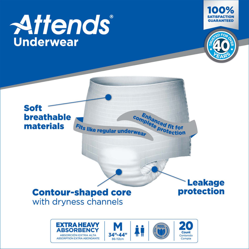 Attends® Care Unisex Adult Absorbent Underwear Pull On with Tear Away Seams Medium Disposable Heavy Absorbency (771656_BG) 20/BG