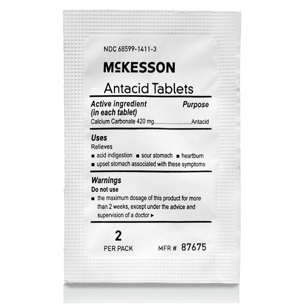 McKesson Brand Antacid 420 mg Strength Tablet 250 Packets per Box, 2 Tablets per Packet (1111738_BX) 250/BX