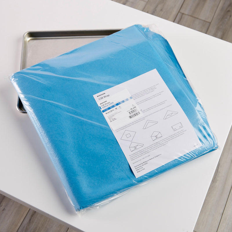 McKesson Sterilization Wrap Blue 36 X 36 Inch Single Layer Cellulose Steam / EO Gas (1156175_BX) 1/BX