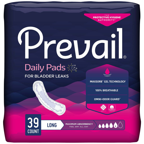 Prevail® Daily Pads Bladder Control Pad 13 Inch Length Heavy Absorbency Polymer Core One Size Fits Most (810356_CS) 156/CS
