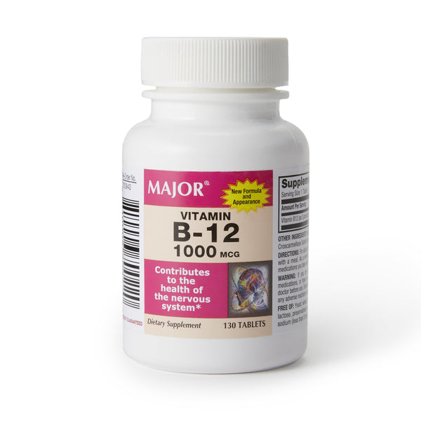 Major® Vitamin Supplement Vitamin B12 1,000 mcg Strength Tablet 130 per Bottle (1137786_BT) 1/BT