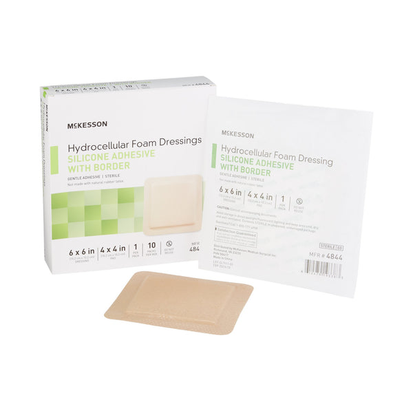 McKesson Foam Dressing 6 X 6 Inch With Border Film Backing Silicone Gel Adhesive Square Sterile (886433_EA) 1/EA