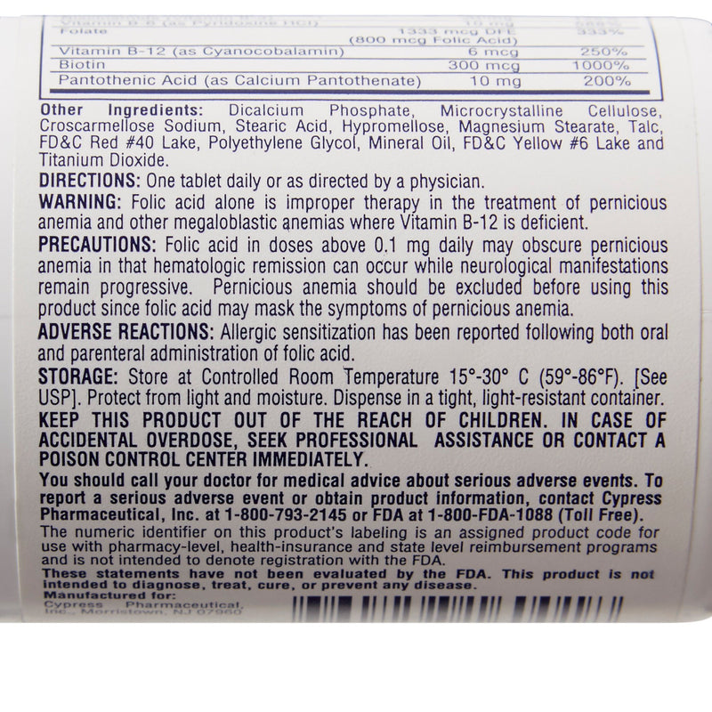 Rena-Vite Multivitamin Supplement Folic Acid / Vitamin B 0.8 mg Strength Tablet 100 per Bottle (855414_BT) 1/BT