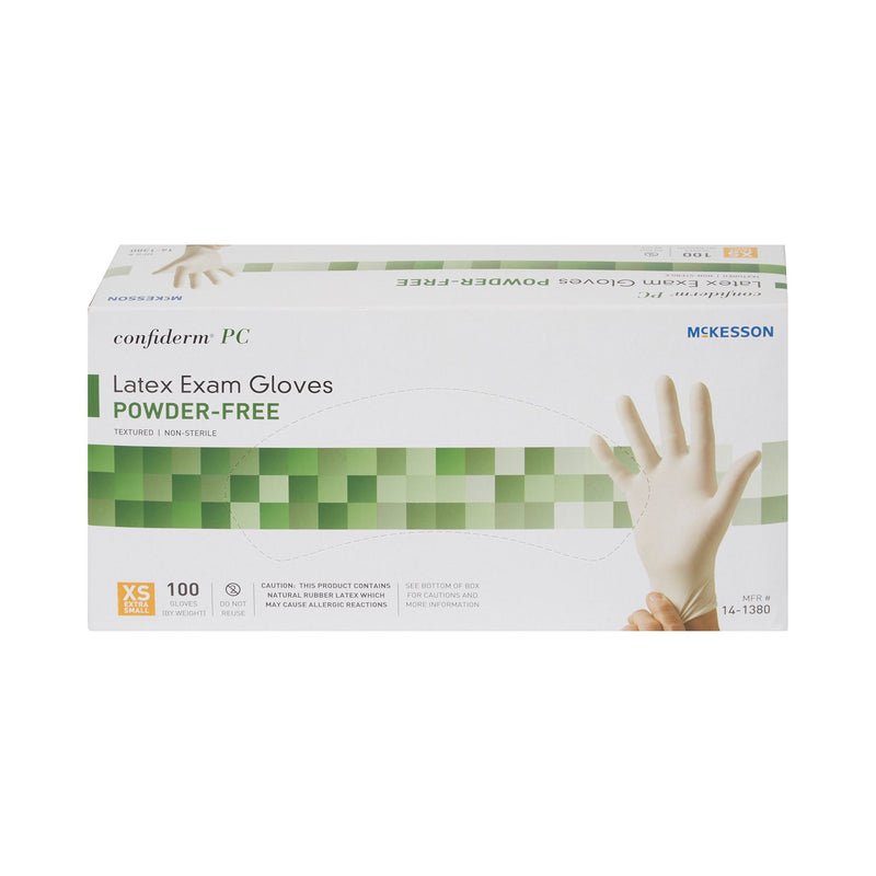 McKesson Confiderm® Exam Glove X-Small NonSterile Latex Standard Cuff Length Fully Textured Ivory Not Rated (921596_CS) 1000/CS