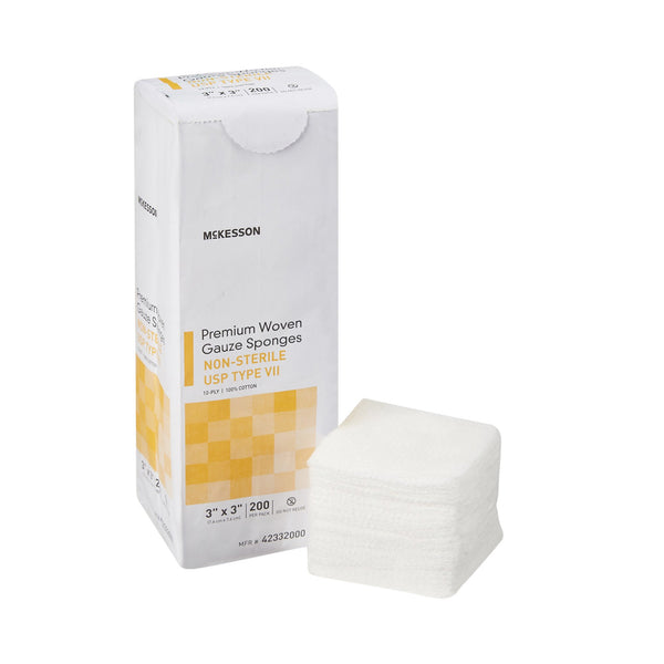McKesson Gauze Sponge 3 X 3 Inch 12-Ply NonSterile 200 per Pack (1043629_PK) 200/PK