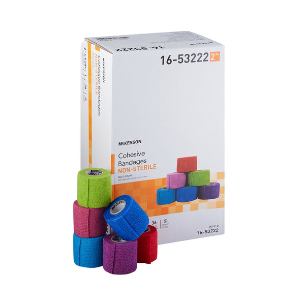 McKesson Cohesive Bandage 2 Inch X 5 Yard Self-adherent Closure Purple / Pink / Green / Light Blue / Royal Blue / Red NonSterile Standard Compression (1032955_CS) 36/CS