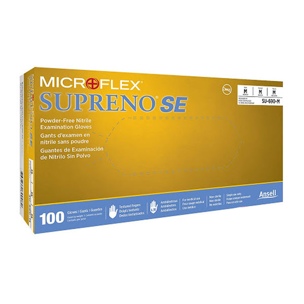 Supreno® SE Exam Glove Medium NonSterile Nitrile Standard Cuff Length Textured Fingertips Blue Not Rated (368033_BX) 100/BX