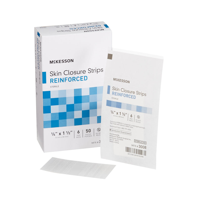 McKesson Skin Closure Strip 1/4 X 1-1/2 Inch Nonwoven Material Reinforced Strip White (876307_BX) 50/BX