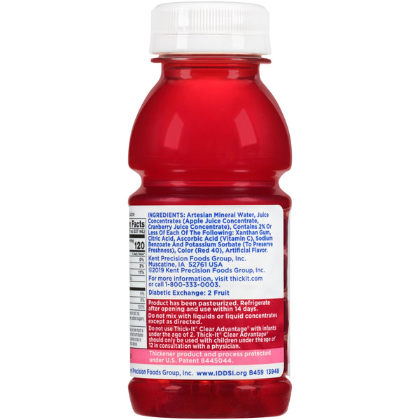 Thick-It® Clear Advantage® Thickened Beverage 8 oz. Bottle Cranberry Flavor Liquid IDDSI Level 2 Mildly Thick (803173_CS) 24/CS
