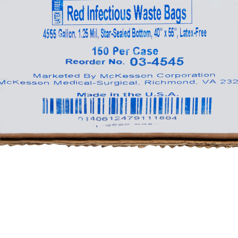 McKesson Biohazard Waste Bag Biohazard Symbol / Infectious Waste 45 to 55 gal. Red 40 X 55 Inch (185448_CS) 150/CS