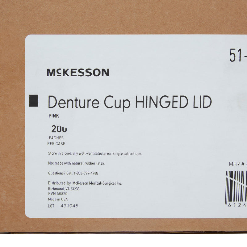 McKesson Denture Cup 8 oz. Pink Hinged Lid Single Patient Use (1177280_CS) 200/CS
