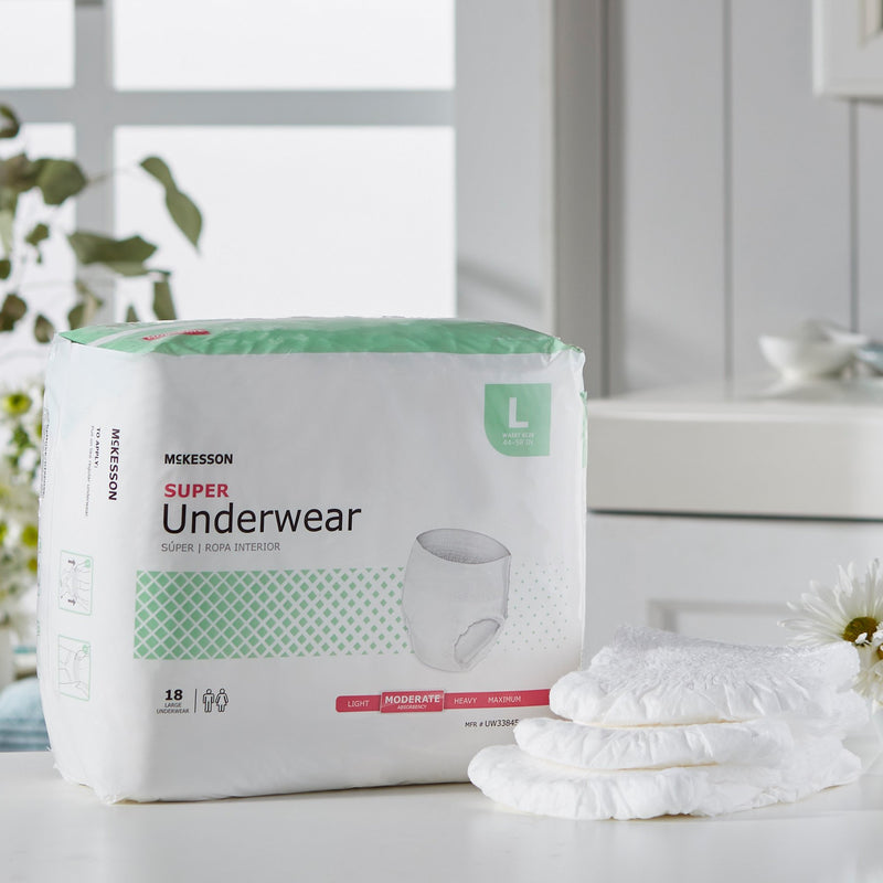 McKesson Unisex Adult Absorbent Underwear Pull On with Tear Away Seams Large Disposable Moderate Absorbency (1123833_CS) 72/CS