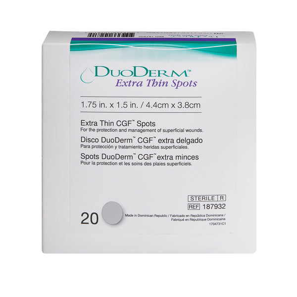 DuoDERM® Extra Thin CGF® Thin Hydrocolloid Dressing Film Backing 1-1/2 X 1-3/4 Inch Oval Hydrocolloid / Film (229773_BX) 20/BX