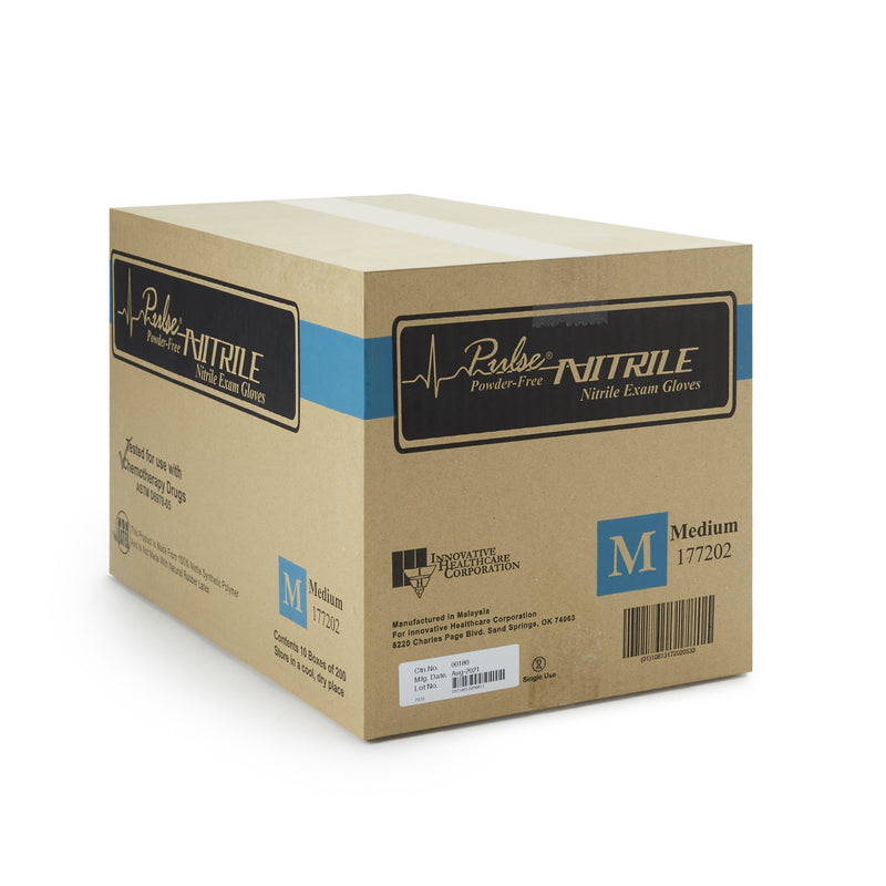 Pulse® Nitrile Exam Glove Medium NonSterile Nitrile Standard Cuff Length Textured Fingertips Aqua Blue Chemo Tested / Fentanyl Tested (764270_CS) 2000/CS