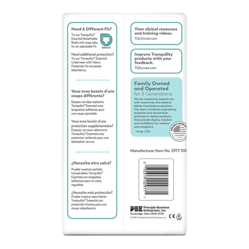 Tranquility® Essential Unisex Adult Absorbent Underwear Pull On with Tear Away Seams X-Large Disposable Moderate Absorbency (884712_CS) 100/CS