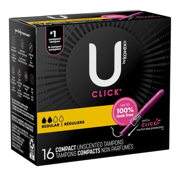 U by Kotex® Click® Tampon Regular Absorbency Plastic Applicator Individually Wrapped (1184198_CS) 128/CS