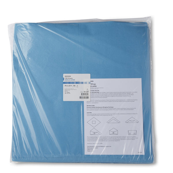 McKesson Sterilization Wrap Blue 20 X 20 Inch Single Layer Cellulose Steam / EO Gas (1156125_BX) 1/BX