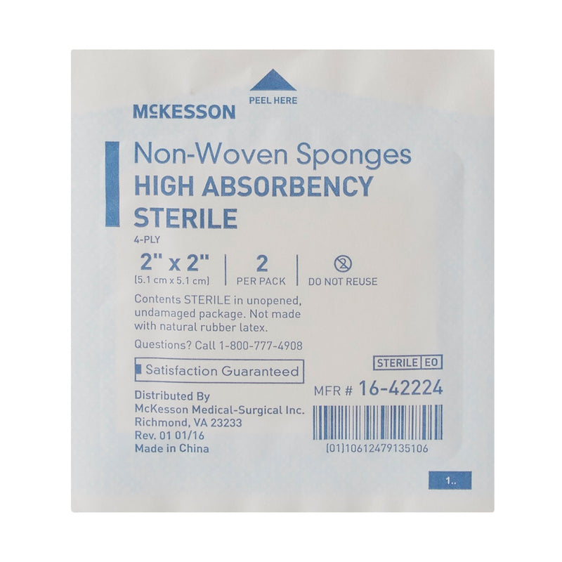 McKesson Nonwoven Sponge 2 X 2 Inch 4-Ply Sterile 2 per Pack (482409_BX) 50/BX