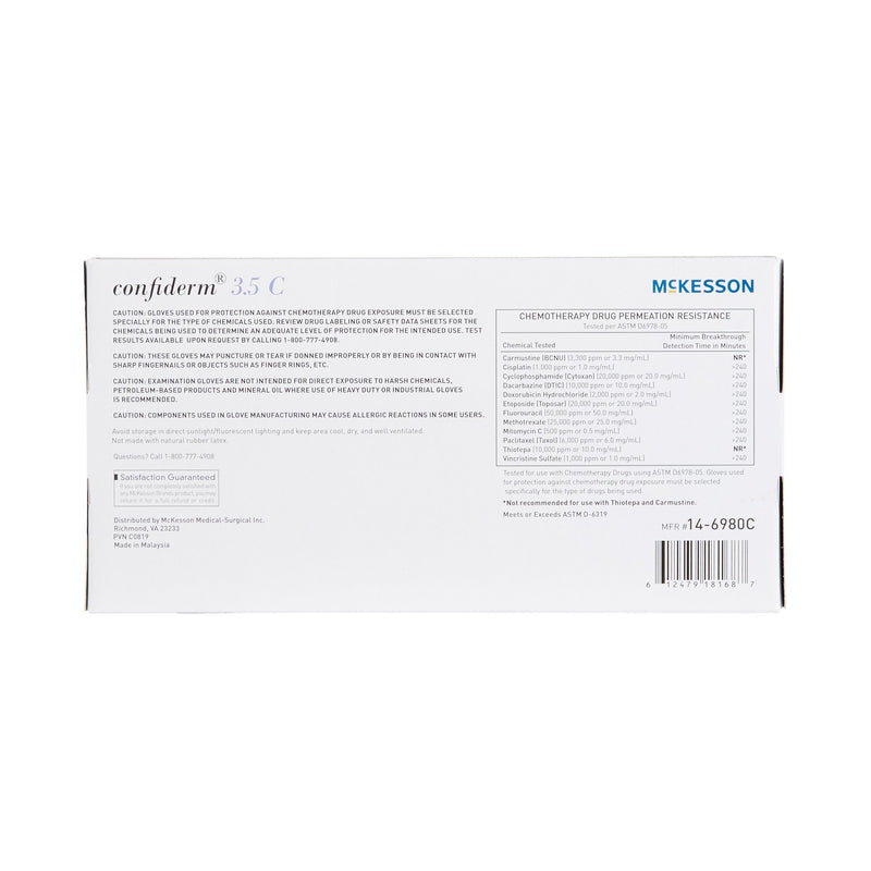 McKesson Confiderm® 3.5C Exam Glove X-Large NonSterile Nitrile Standard Cuff Length Textured Fingertips Blue Chemo Tested (767197_CS) 1800/CS