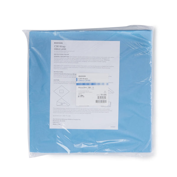 McKesson Sterilization Wrap Blue 15 X 15 Inch Single Layer Cellulose Steam / EO Gas (1156117_BX) 1/BX